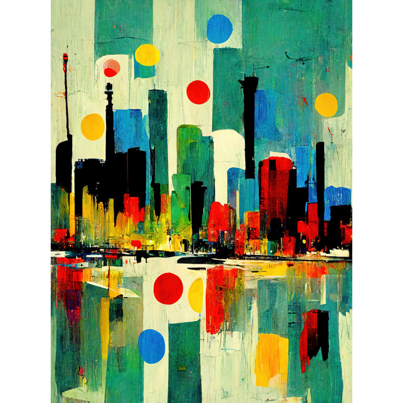 Abstract Cityscape Skyline Midcentury Style - Print, Unframed, 40.5cm H x 30.5cm W x 0.2cm D