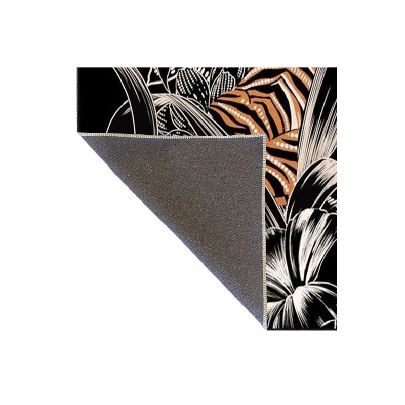 Black Colored Floral Animal Tiger Woven Base Washable Carpet, Rectangle 3'4" x 5'