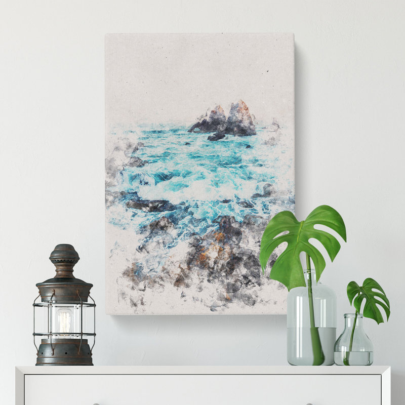 The Ocean Against The Rock - Painting, Wrapped Canvas, 91cm H x 60cm W x 3cm D