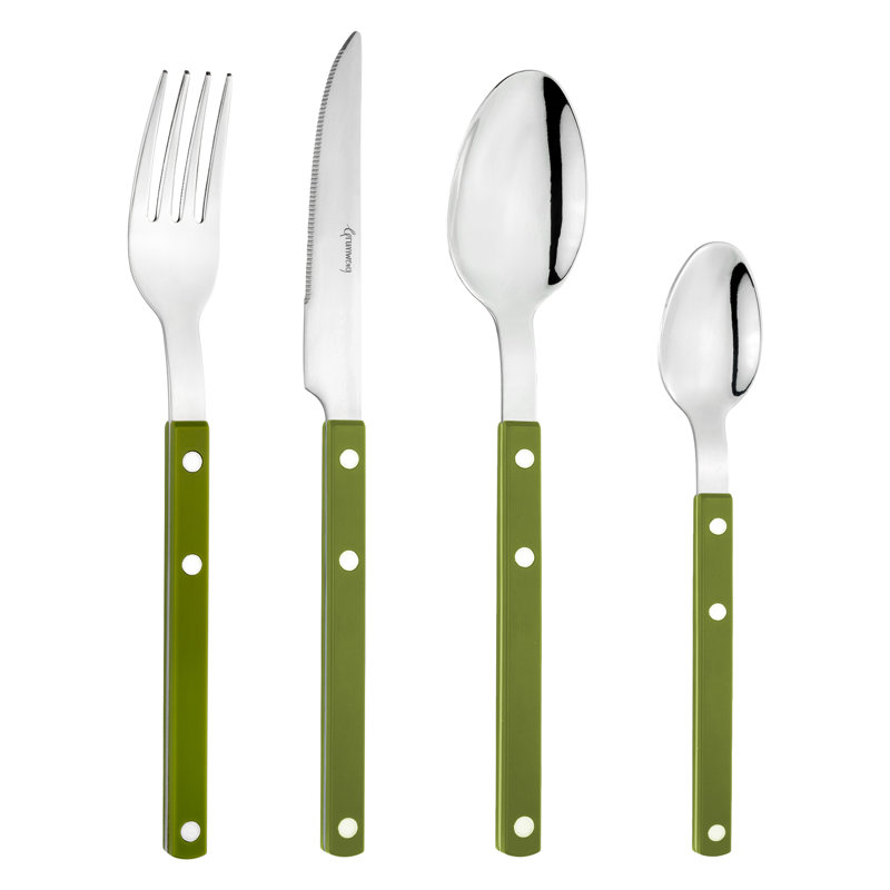 Grunwerg Bistro Cutlery, 24 Piece Set, 18/0 Stainless Steel, Riveted Handle, Green