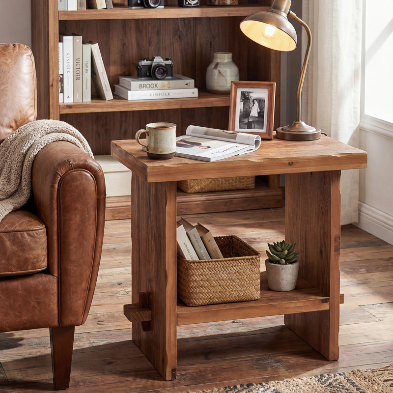 Table de bout en bois massif de 23,62 po, petite table de chevet avec rangement pour le salon, 1, Brun