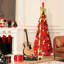 Arbre de Noël rouge de 6 pi avec un design escamotable, 150 lumières DEL blanc chaud, des rubans, des fleurs, des flocons de neige, des pins et des boules, idéal comme arbre de décoration de pièce secondaire, espace et rangement facile