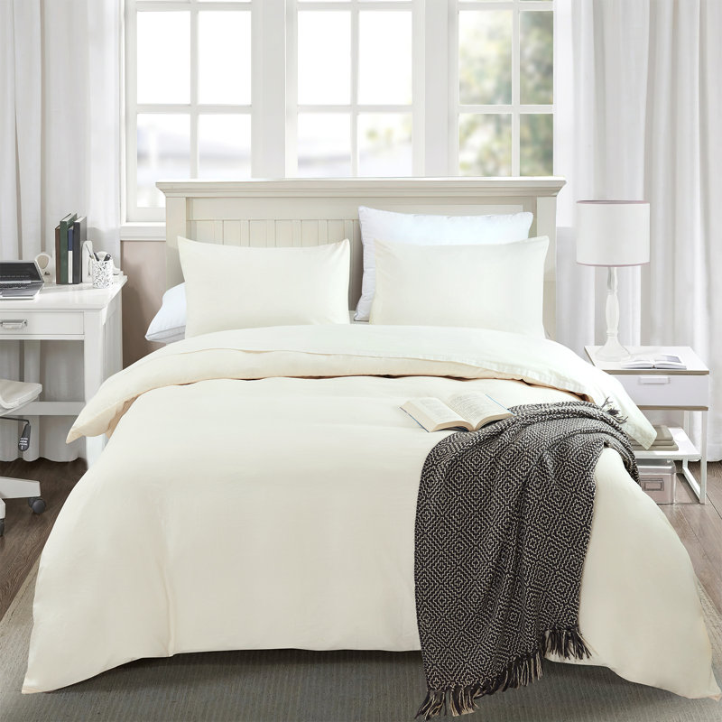 Ensemble de housse de couette en microfibre brossée, Housse de couette pour lit simple + 1 taie d'oreil, Ivoire