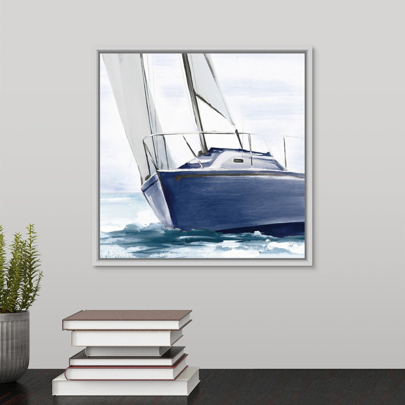 « sea faring life xi », peinture sur toile, H 13,7 po x l 13,7 po x p 1,75 po, Cadre flottant blanc