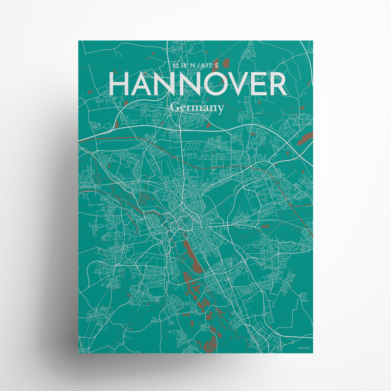 Hannover City Map in Nature 1 Piece Wall Art, 24cm H x 18cm W x 0.05cm D