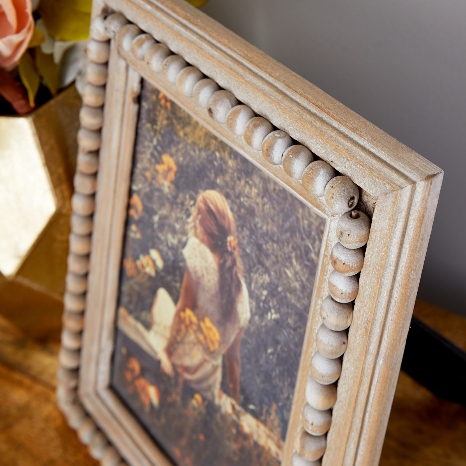 Wood Beaded 1 Slot Photo Frame, 6" x 8"