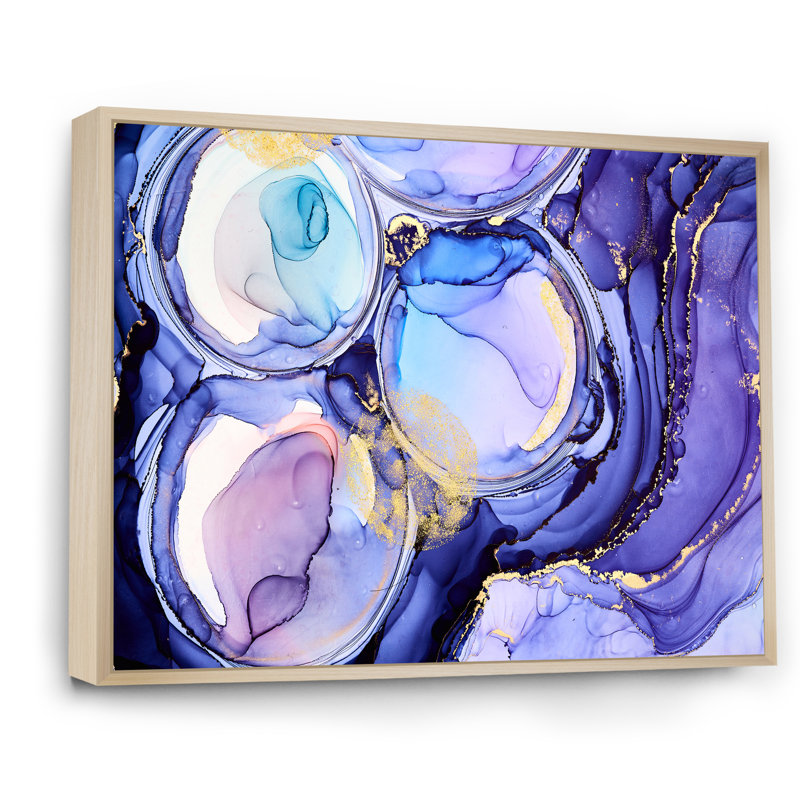 «Blue and Turquoise Luxury Abstract Fluid Art», peinture sur toile, H 16 po x l 32 po x P 1 po, Cadre flottant en érable