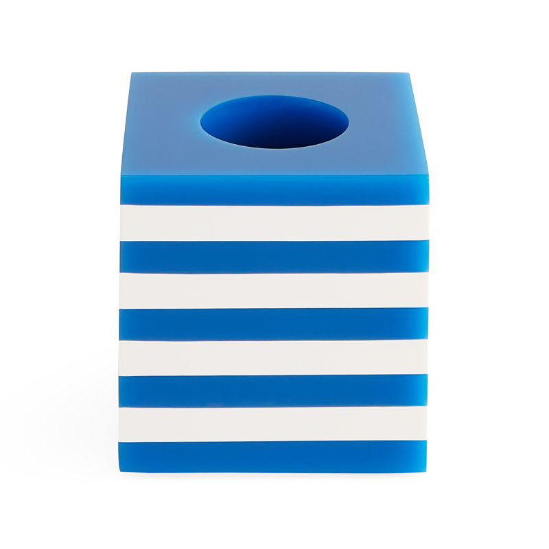 Blue and White Striped Square Porcelain Table Vase