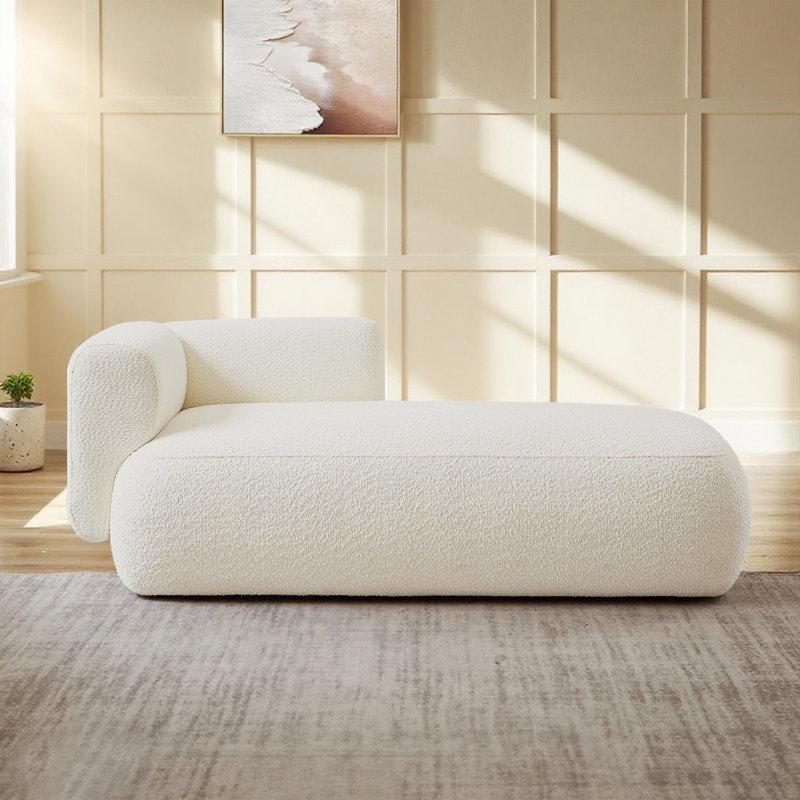 Chaise longue / grande chaise longue avec structure en bois massif, assise profonde et tissu doux, chaise d'appoint de salon pour la détente et la lecture, canapés Boucle