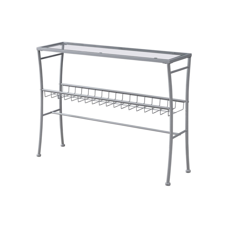 Accent Table, Console, Entryway, Narrow, Sofa, , , Clear Tempered Glass, Silver Metal, Contemporary,