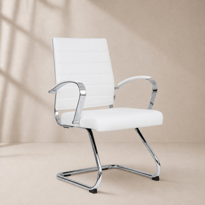  Benmar Modern Vegan Leather Guest Office Chair, Ergonomic Executive Sled Base Side Chair with Padded Arms for Desk, Reception & Conference Room