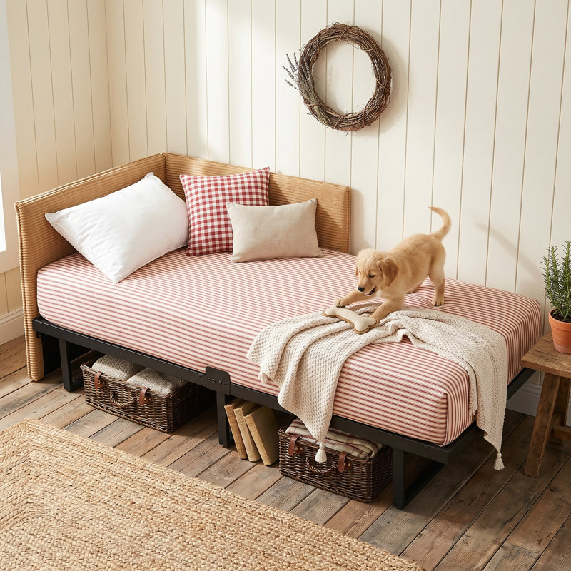 Abdiqani Twin Corduroy Upholstered Daybed, Yellow