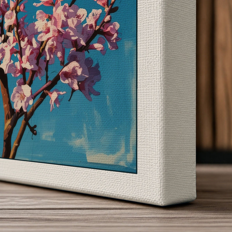 Cherry Blossom Branch Botanical - Wrapped Canvas, 18x12 - 45.7 x 30.5 cm, Cream Border