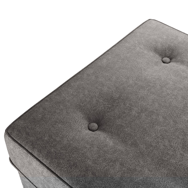 Bodnar Faux Leather Tufted Square Footstool, Black