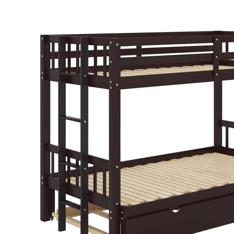 Twin Over Twin Pull-Out Bunk Bed With Trundle, Espresso