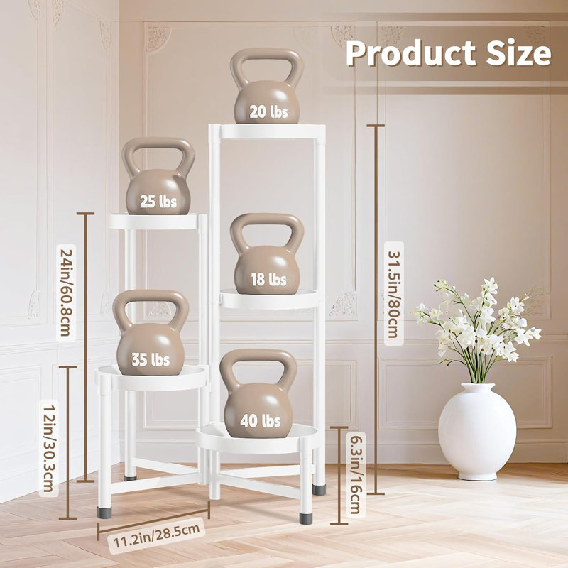 Support à plantes pliant à 5 niveaux pour grand pot à fleurs, support à fleurs réglable en métal robuste pour un coin étroit, support à étagère spirale verticale robuste pour maison moderne, blanc