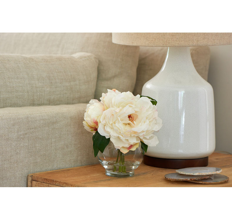 BLOOMS Cream Peonies in Glass Vase