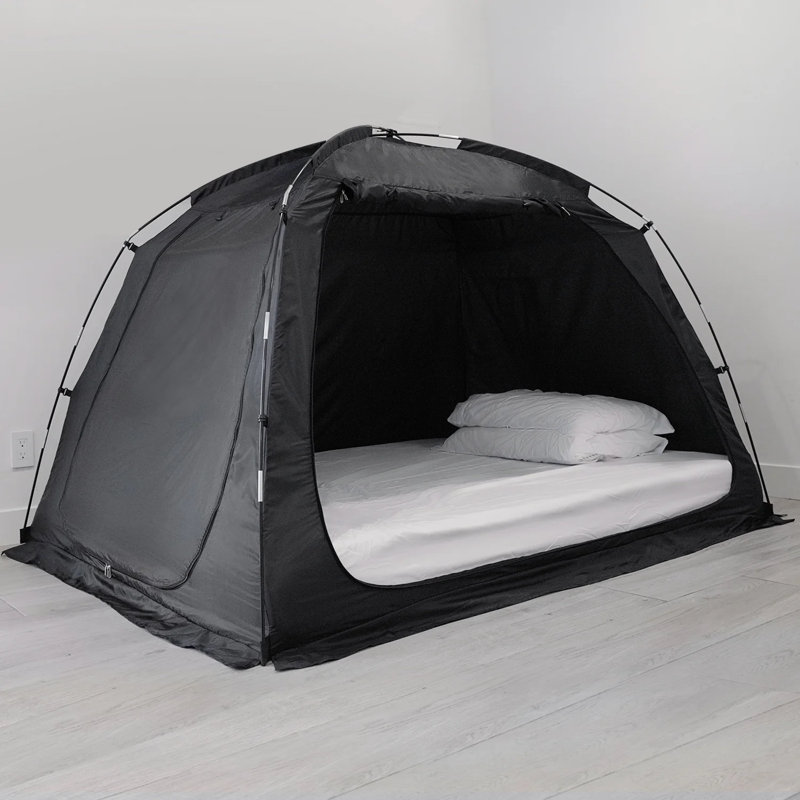 Bed Tent Canopy With Light Strip - Pop Up Privacy Sleeping Tent with 2 Doors, Light Reducing & Breathable Design, Portable Frame, Black