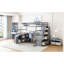 Lit mezzanine double gris avec 7 tiroirs, 2 tablettes et un bureau-620678301