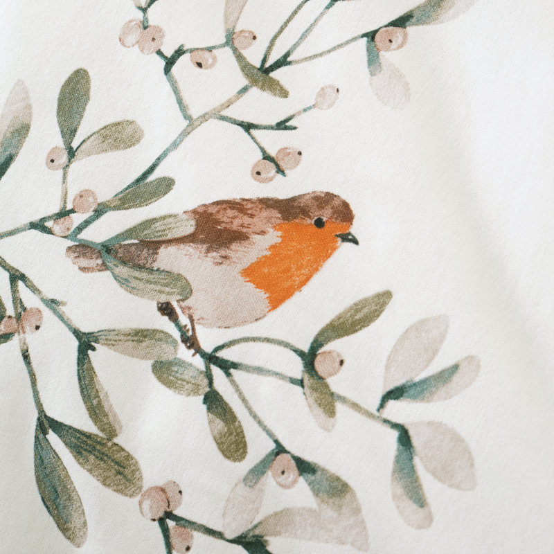 Brushed Mistletoe Robins Cotton Reversible Duvet Cover Set, Twin Duvet Cover + 1 Standard Pillowcase