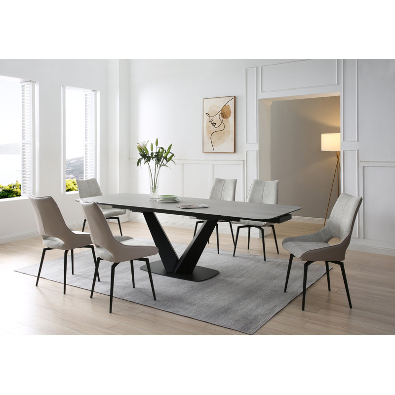 63” Extendable Ceramic Dining Table with Black Powder-Coated Base