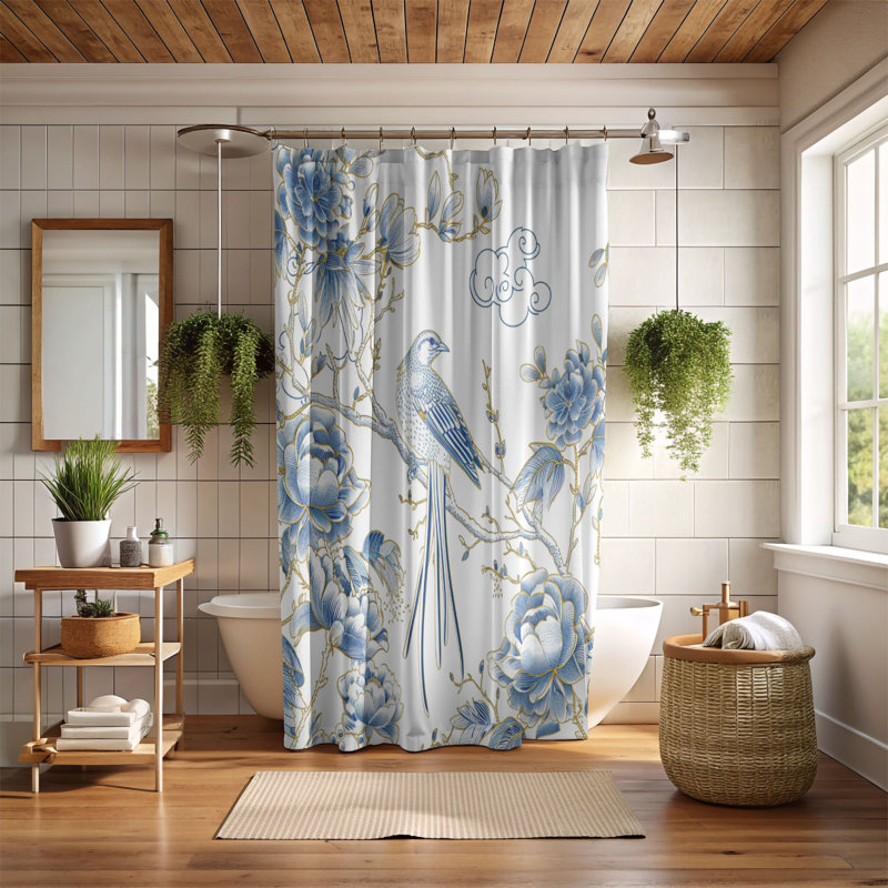 Rideau de douche 1 pièce Bird, H 74 po x l 71 po