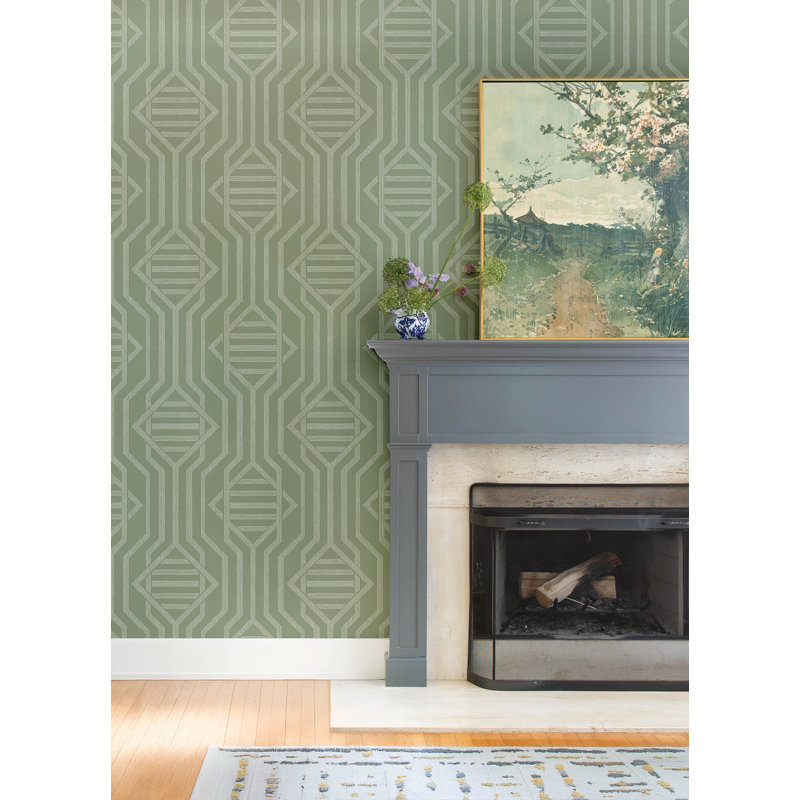 Essex Dark Blue Geometric Wallpaper, Green