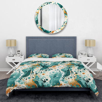 Ensemble de housse de couette Emerald And Cream Ink Splash