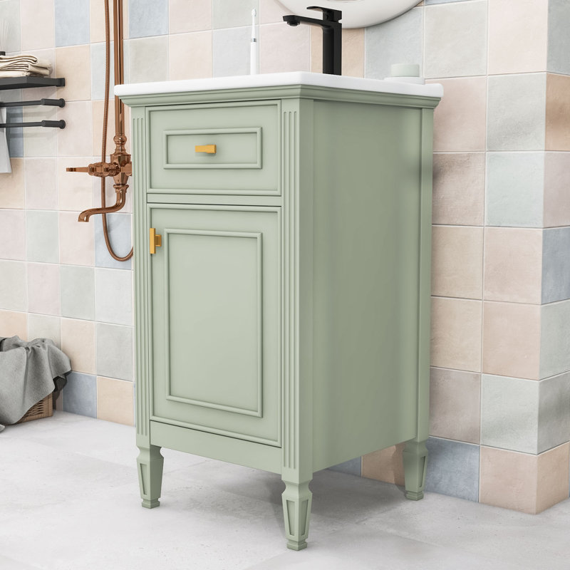 Bathroom Vanity with Sink, Adjustable Shelf, Tilt-Out Drawer, Green