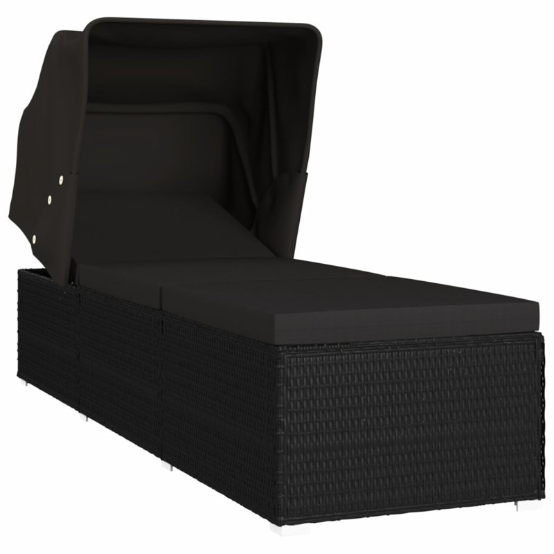 78" Long Single chaise with Cushions, Cream, Black