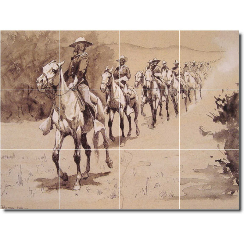 Carreau de peinture murale 48 po x 36 po 12 po x 12 po, Frederic Remington, peinture occidentale W07331