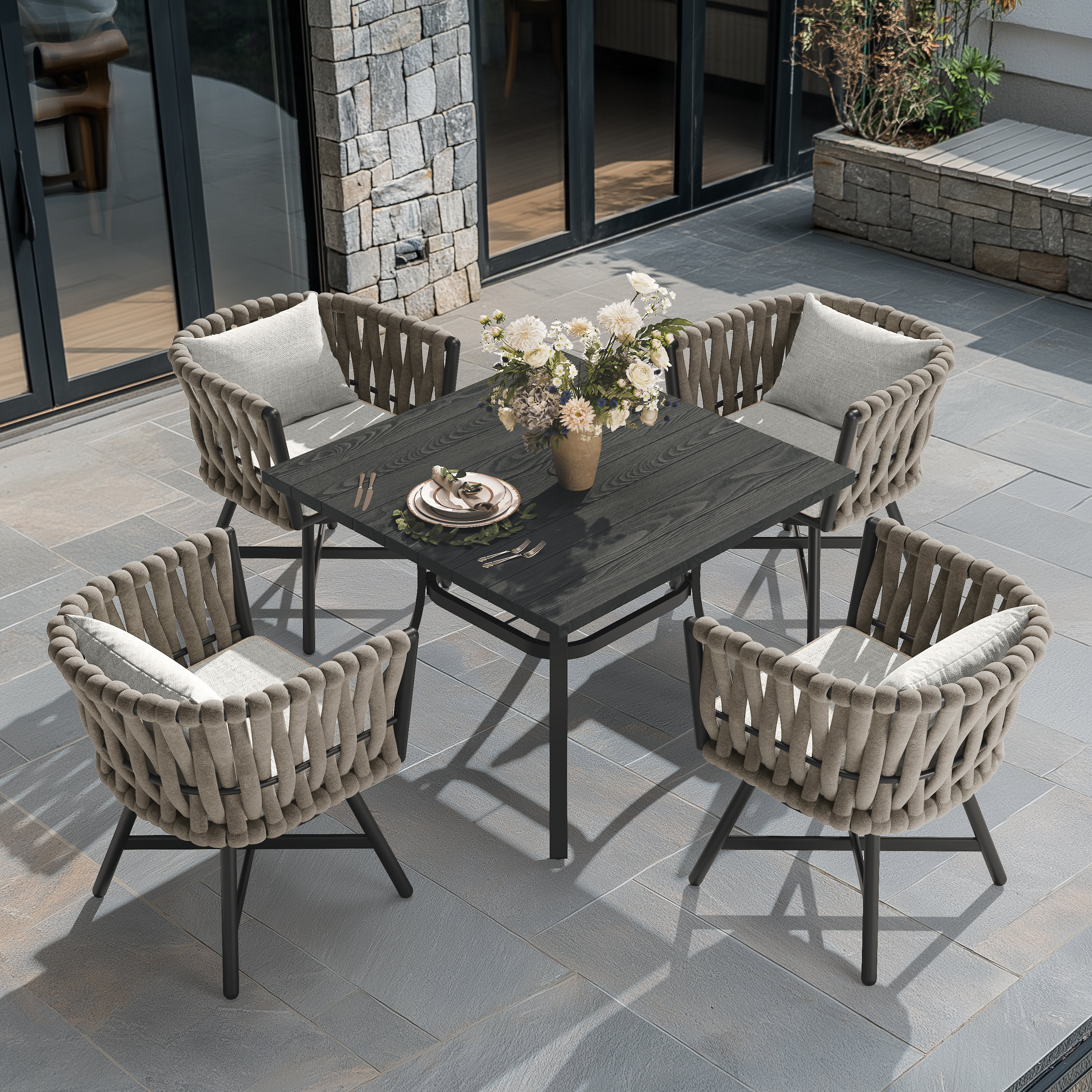 Arlend 4 - Person Square Outdoor Dining Set With Cushions (Set Of 5)