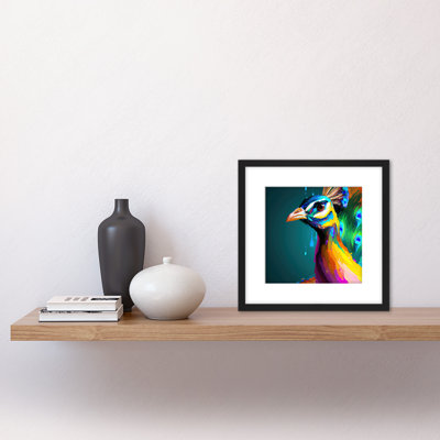 Peacock Bird Vibrant Bright Watercolour - Single Picture Frame Painting