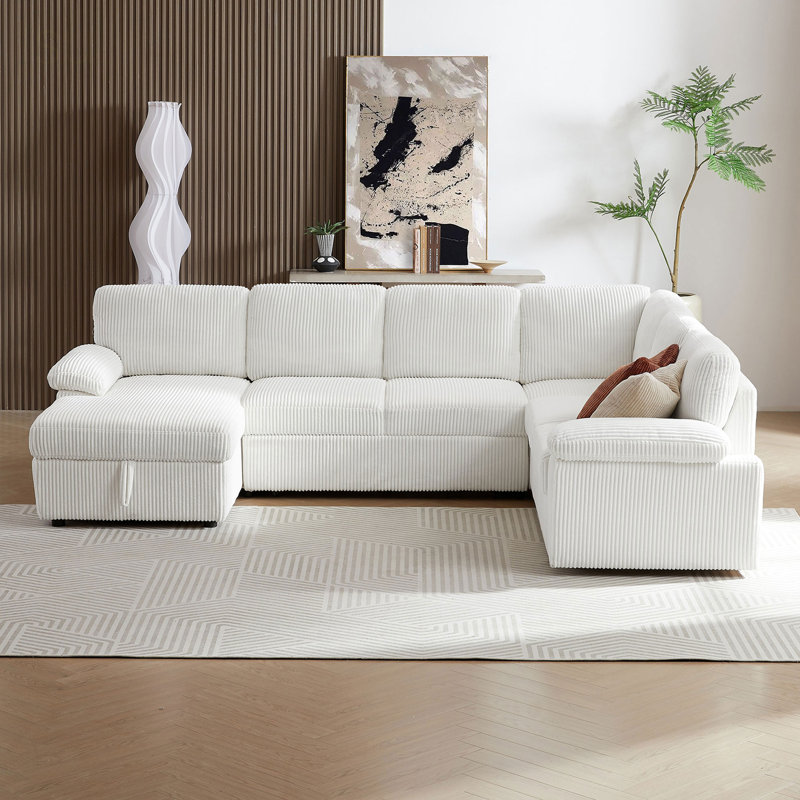Oversized Modular Storage Sectional Sofa Couch, Free Combination L/U Shaped Corduroy Upholstered Deep Seat Furniture Convertible Sleeper Sofabed