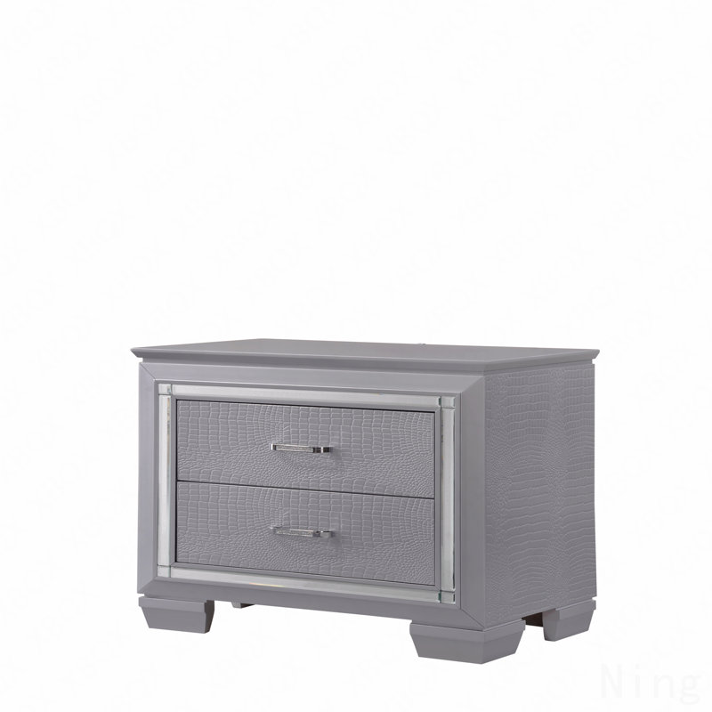 Miroir biseauté 1 tiroir moderne à 2 tiroirs avec accents de miroir et quincaillerie de finition chromée