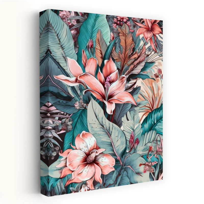 Art floral abstrait tropical, H 60 po x l 40 po