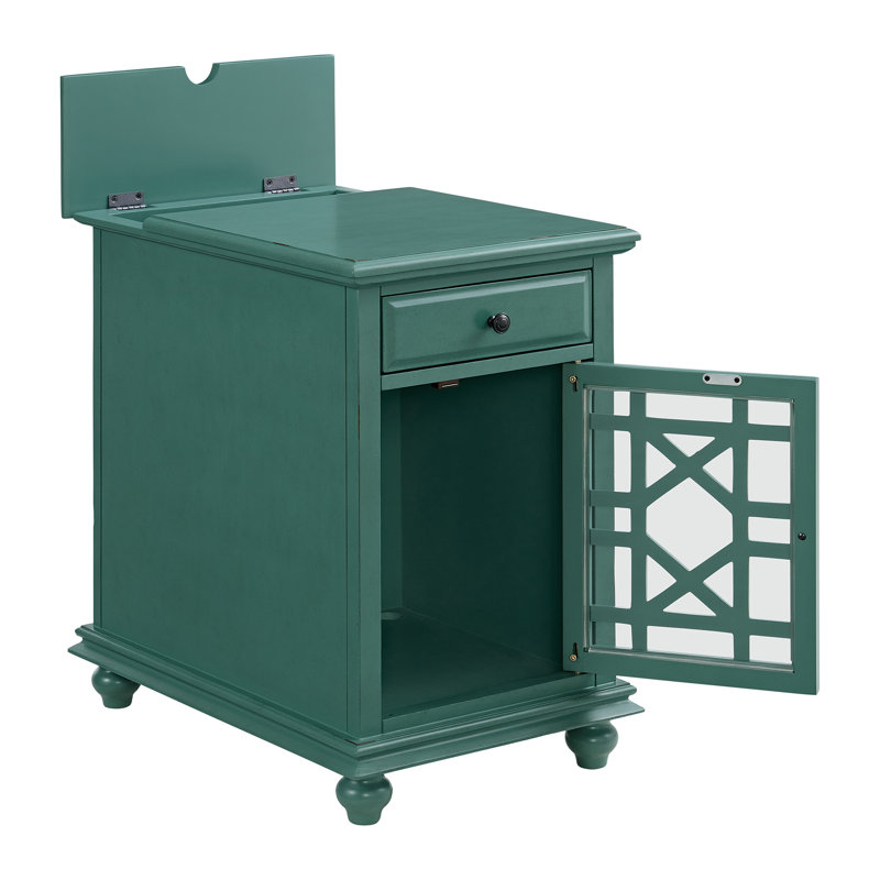 Ahmara End Table with Storage and Charging Station, Antique Teal-Green