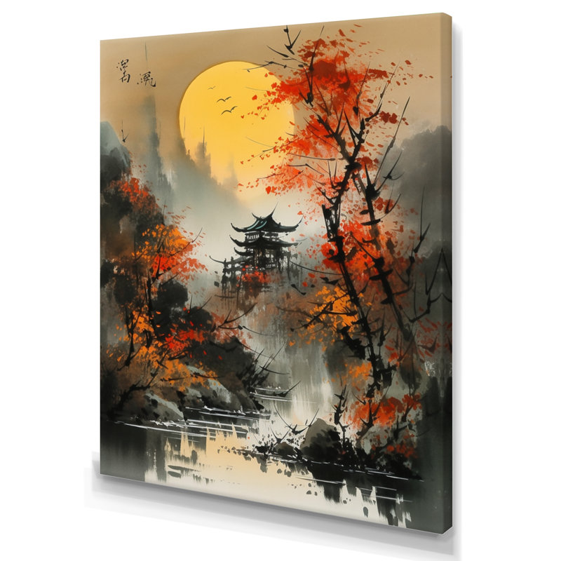 Gentryville Red Moonset Raven Cry Japon I, H 20 po x l 12 po x P 1 po, Toile tendue