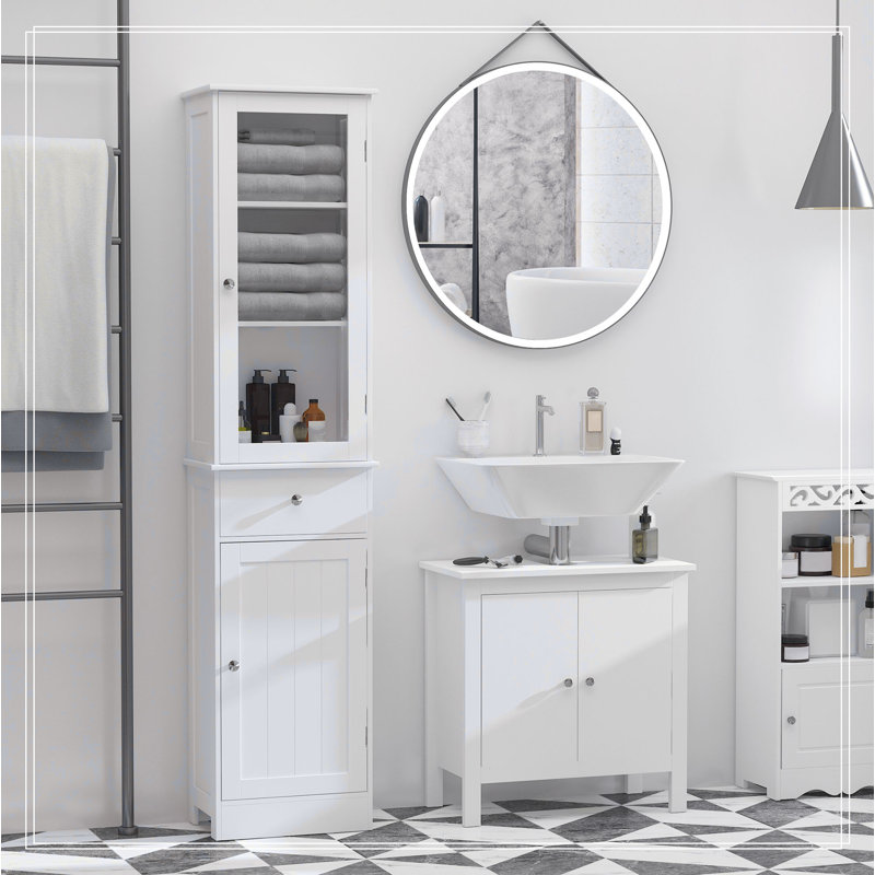 Slim Tower White Storage Cabinet with Anti-Toppling Design