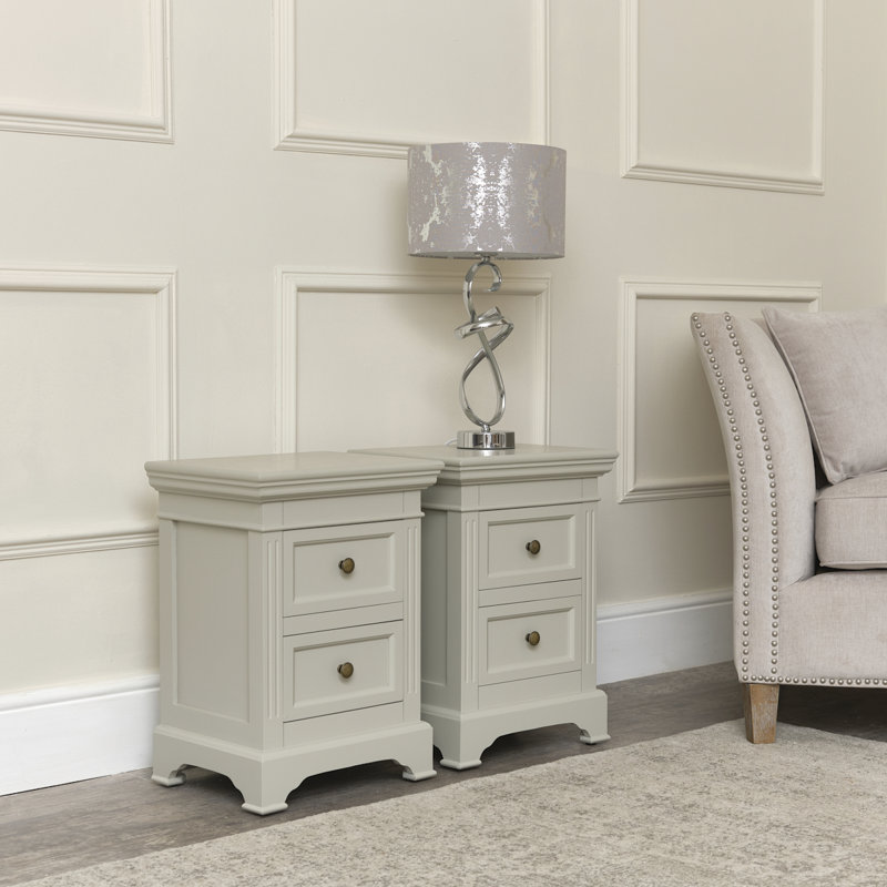 Escolta 40cm W Solid + Manufactured Wood Bedside Table, Set of 2, Taupe Grey