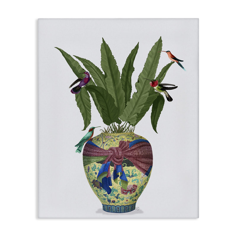 Art mural sur toile Traditional Birds on Planter par Fab Funky, 40'' H x 30'' W
