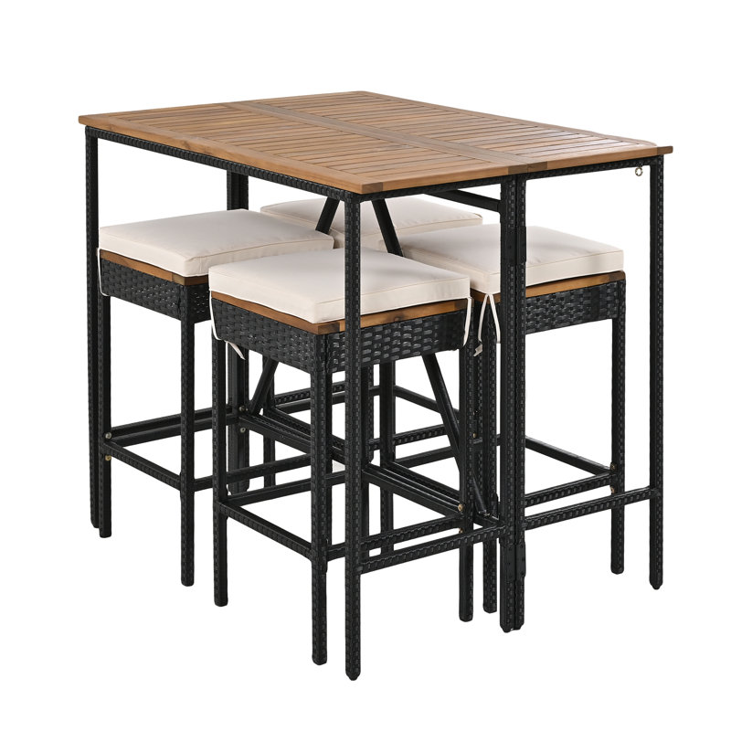 5 Piece Patio Bistro Stools & Table Set with Cushions