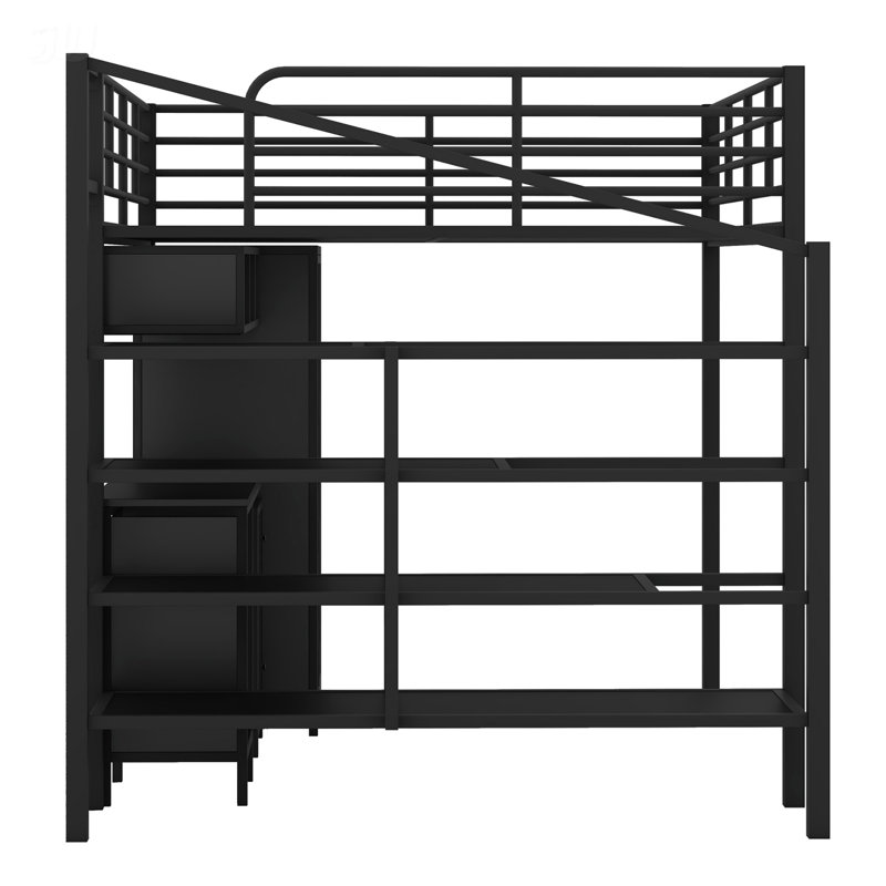 Lit double mezzanine en métal avec ensemble de table et garde-robe