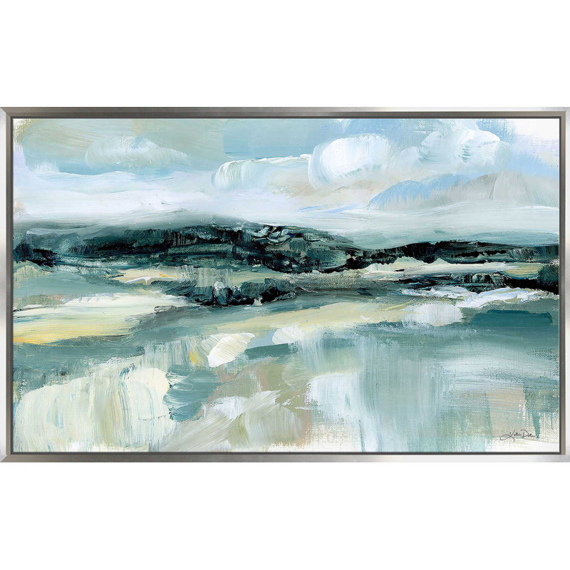 Les nuages au sommet d'une colline par Katrina Pete - Peinture, H 39,5 po x l 63,5 po x P 2 po, Cadre flottant argent