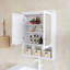 Armoire de rangement en MDF pour la salle de bain, armoires à pharmacie pour la salle de bain avec miroir, 2 portes, 2 tablettes réglables + 3 paniers de rangement de style Noël, armoire murale en bois blanc pour la salle de bain