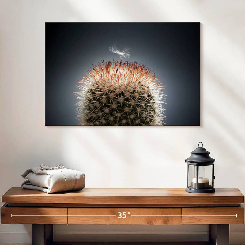 Harnek, graines de pissenlit sur cactus, H 16 po x l 24 po
