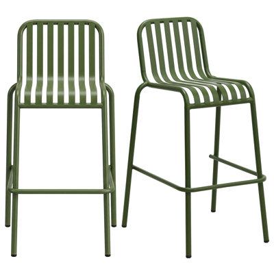 Tabouret de bar d'extérieur empilable Ailey avec dossier, vert foncé