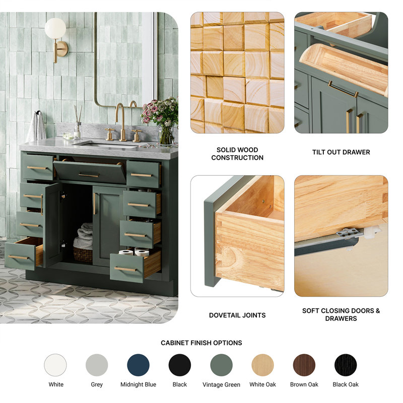 42" Single Bathroom Vanity Base only, Vintage Green