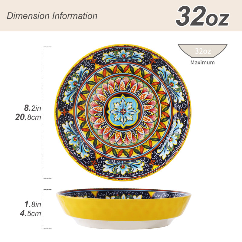 8.25" Porcelain Boho Pasta Bowl, Assorted Colours, 32 oz.
