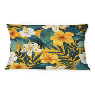 Coussin lombaire fleurs tropicales jaune et vert